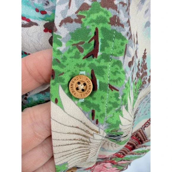 7Diamonds Mens Five Story Pagoda Japanese Print Rayon Shirt Blue Large SMK-6279 - Picture 4 of 7